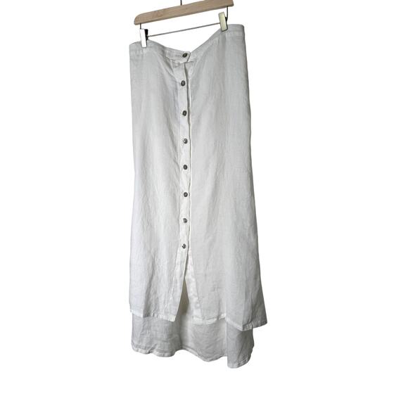 Bryn Walker Cinzia Light Linen Elastic Waist High-Low Hem A-Line Skirt XXS White - Picture 3 of 11